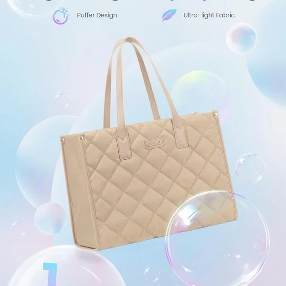 Laptop Puffer Tote Bag for Women, Lightweight Puffy Work Tote Bags fits 17 inch - Picture 3 of 8